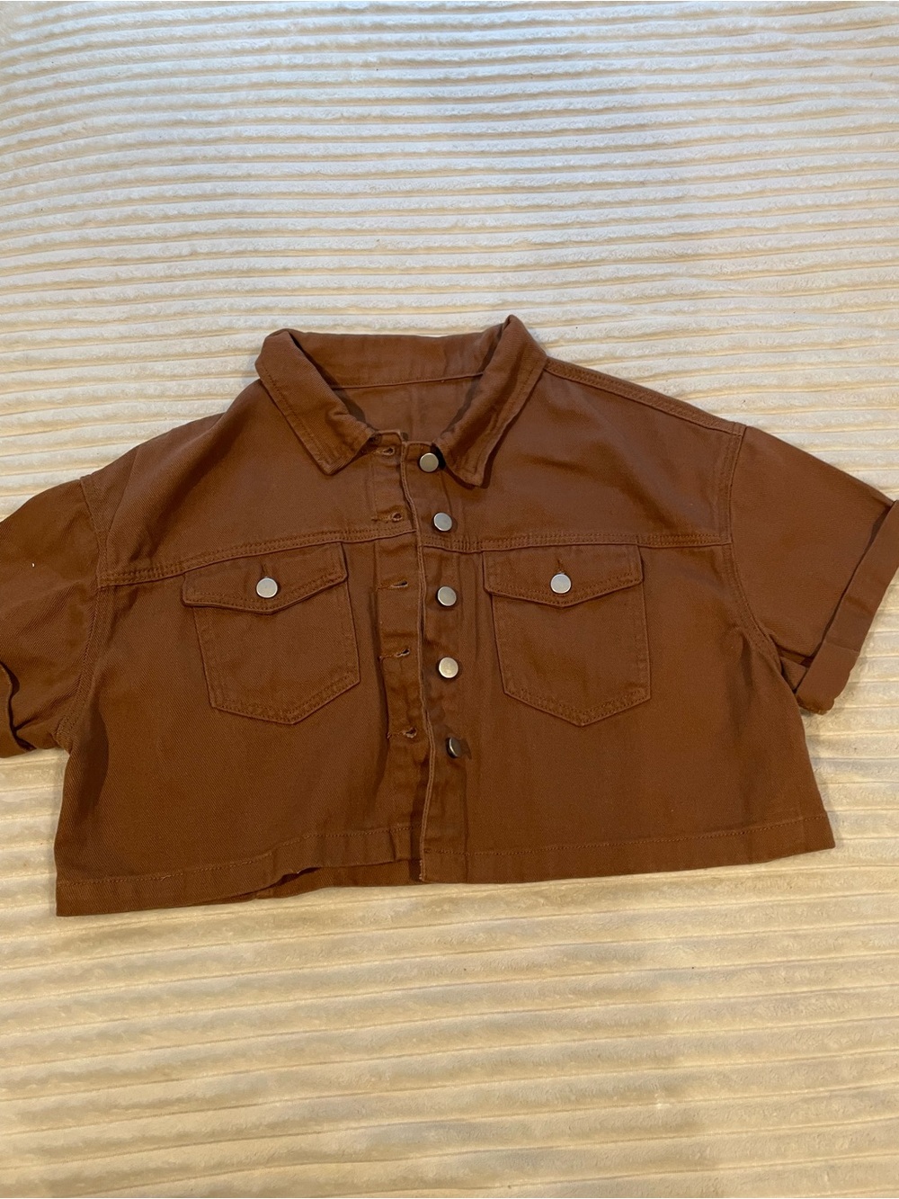SHEIN Brown Cropped Denim Button-Up Jacket